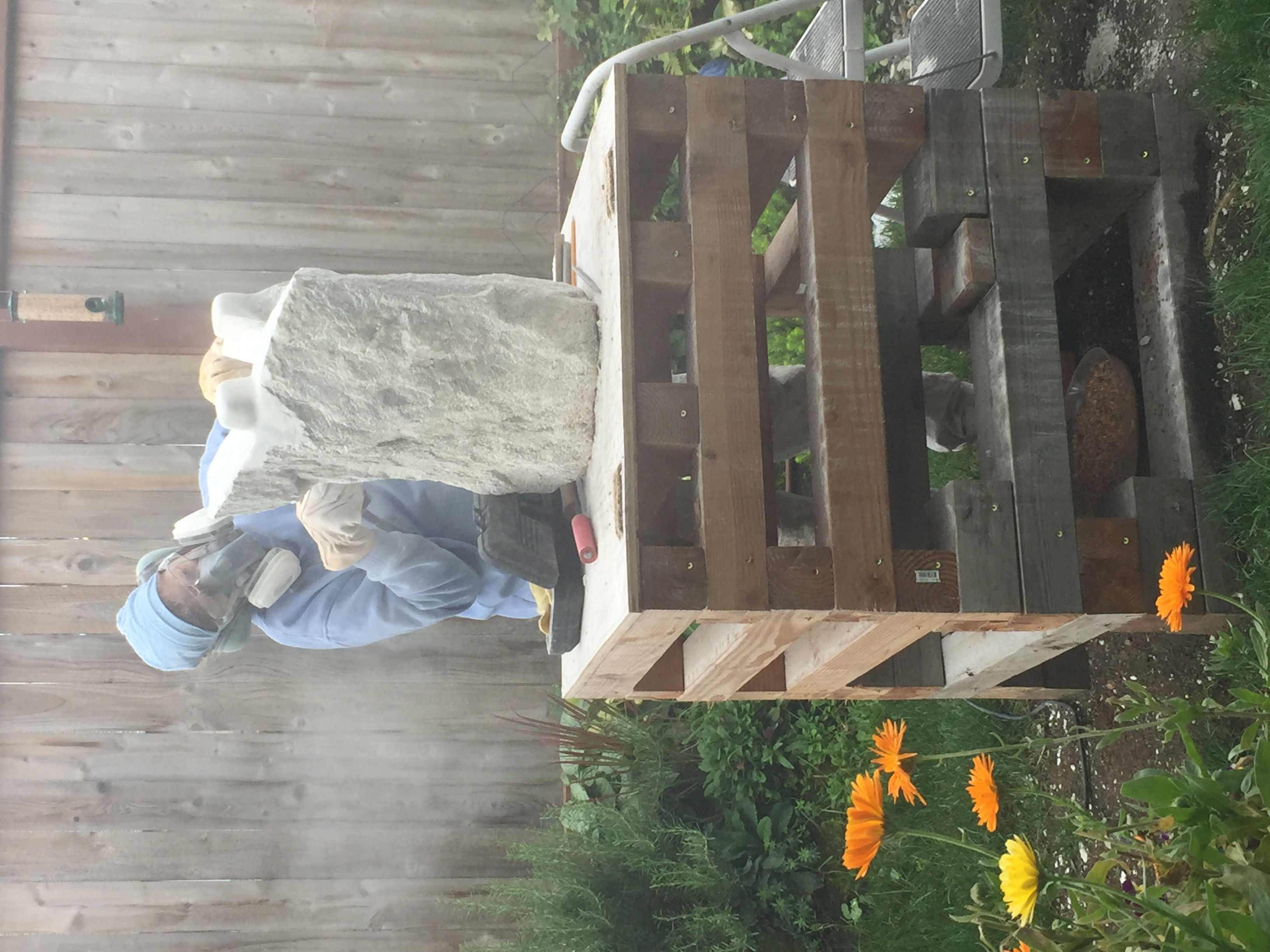 LeeAnn Seaburg Perry at work on a stone sculpture
