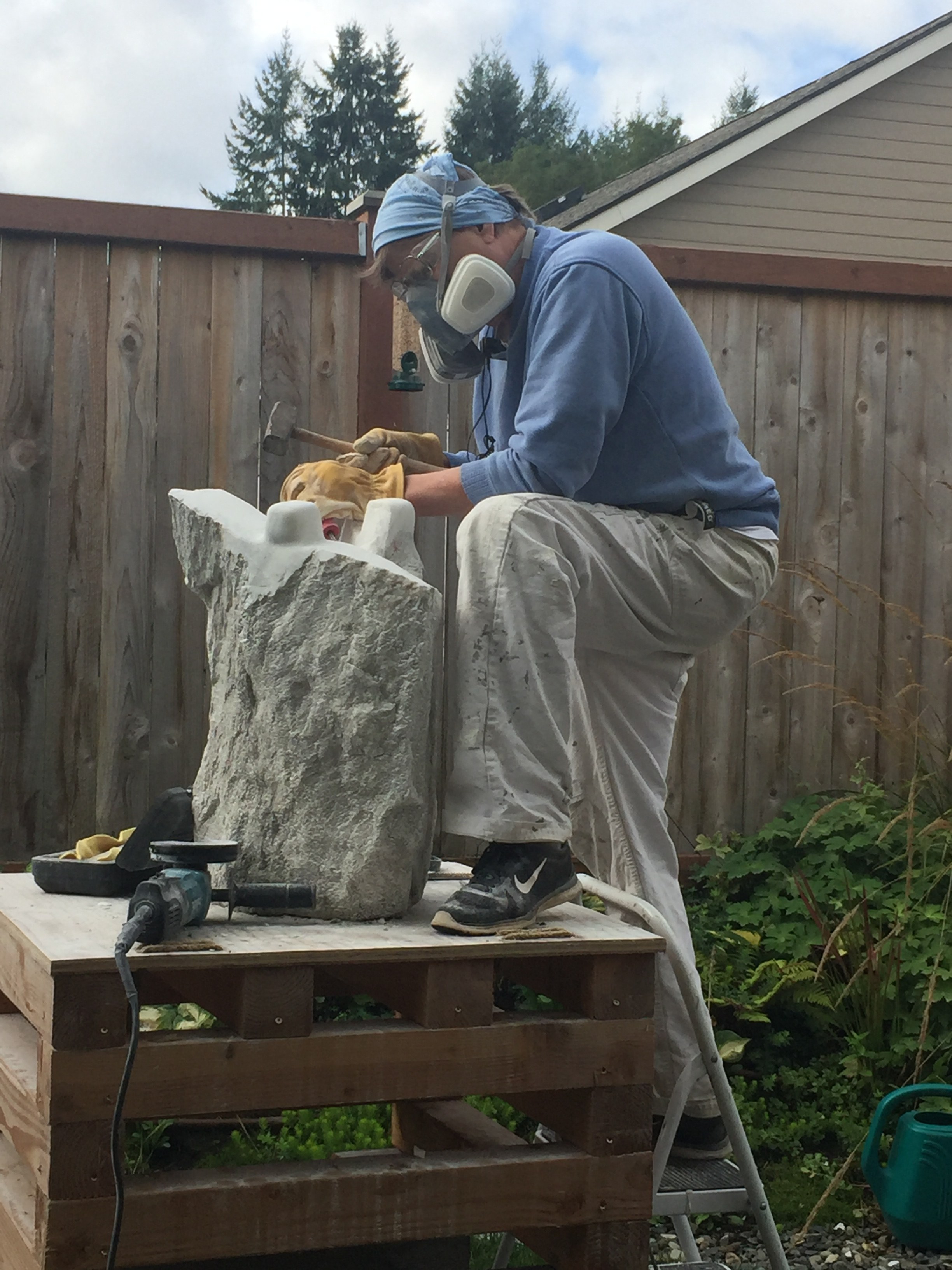 LeeAnn Seaburg Perry at work on a sculpture